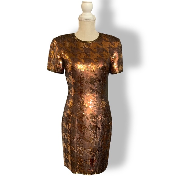 AJ BARI | ✨ VINTAGE ✨ Houndstooth Sequined Cocktail Dress Size 4 - Picture 1 of 14